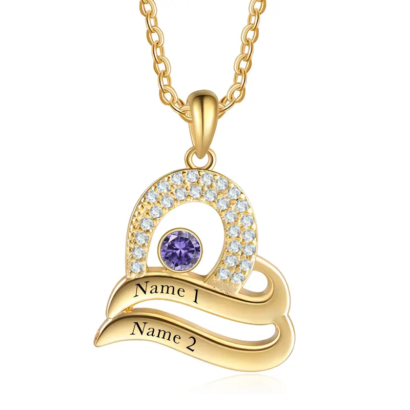 10K Gold Personalized Birthstone and Classic Name Pendant Necklace