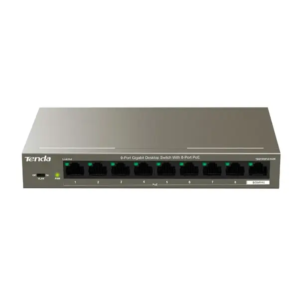 TEG1109P-8-102W Tenda 9-Port Gigabit Desktop Switch with 8-Port PoE