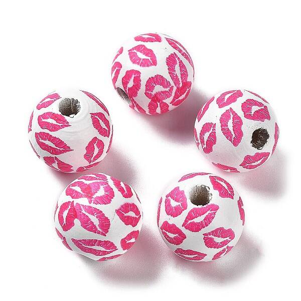 Valentine's Day Theme Printed Wood Beads