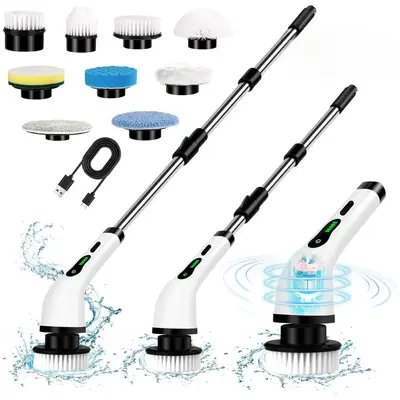 Cordless Electric Spin Scrubber for Summer, 1 Set USB Rechargeable Handheld Scrubber with 9 Counts Replacement Brush Heads, ...