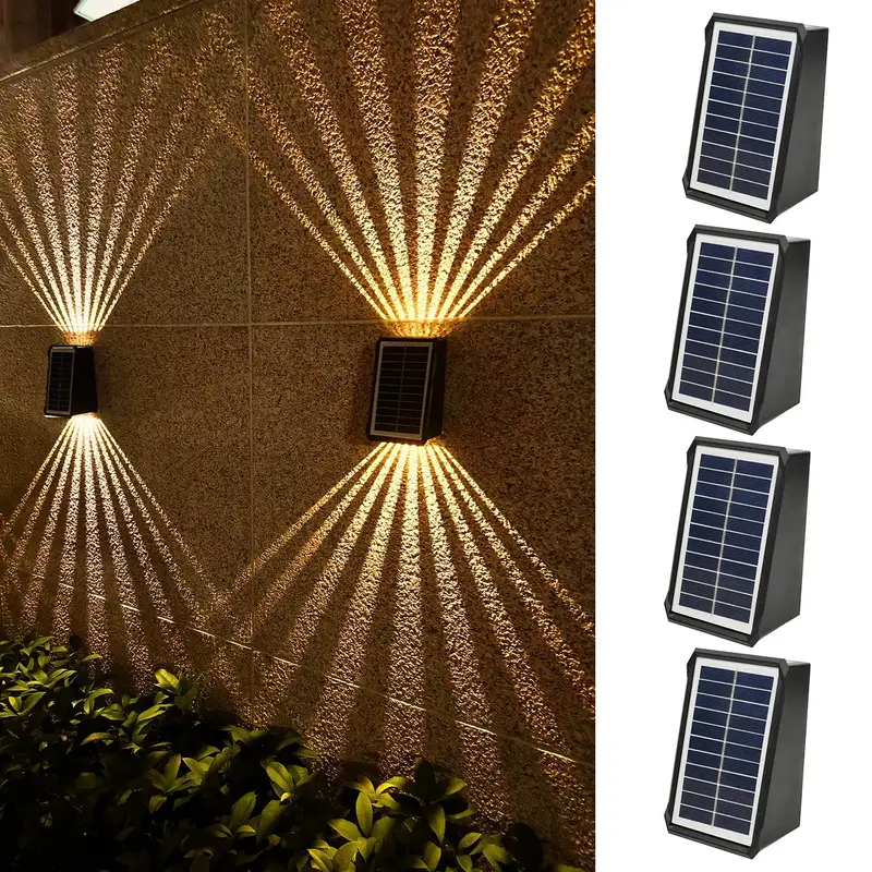 Solar Wall Lights Outdoor Up and Down IP65 Waterproof Exterior Sconces for House, Garden, Yard, Garage, Porch - 4 Pack Weathe...