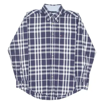TOMMY HILFIGER Mens Shirt Blue Check Long Sleeve L