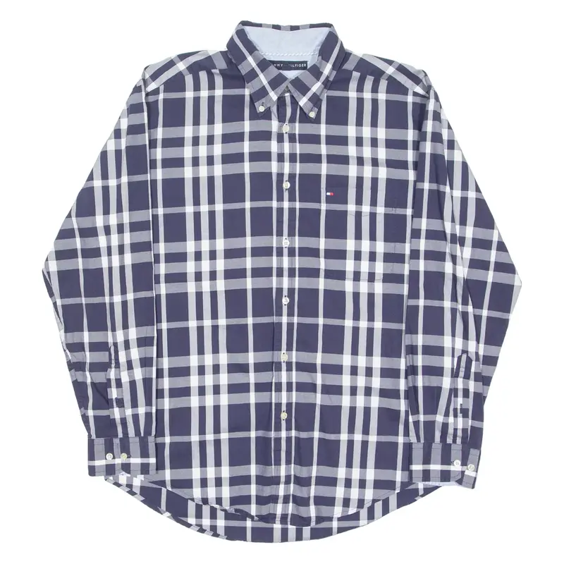 TOMMY HILFIGER Mens Shirt Blue Check Long Sleeve L