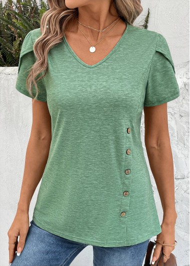 Modlily Sage Green Short Sleeve V Neck T Shirt - M