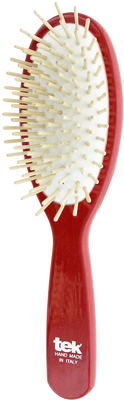 Tek - Glossy Red Oval Wooden Brush with Short Pins | Ideal for Short & Medium Hair