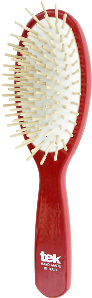 Tek - Glossy Red Oval Wooden Brush with Short Pins | Ideal for Short & Medium Hair