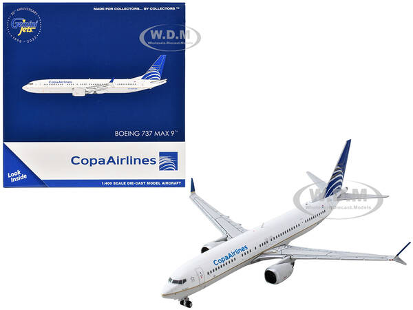 Boeing 737 MAX 9 Commercial Aircraft Copa Airlines (HP-9907CMP) White with Blue Tail 1/400 Diecast Model Airplane by GeminiJe...