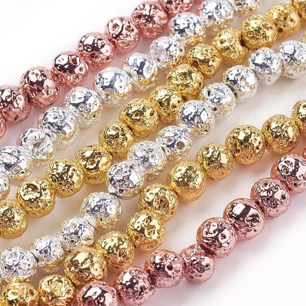 Electroplated Natural Lava Rock Bead Strands