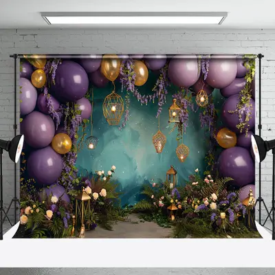 Abstract Wall Purple Balloon Cake Smash Backdrop