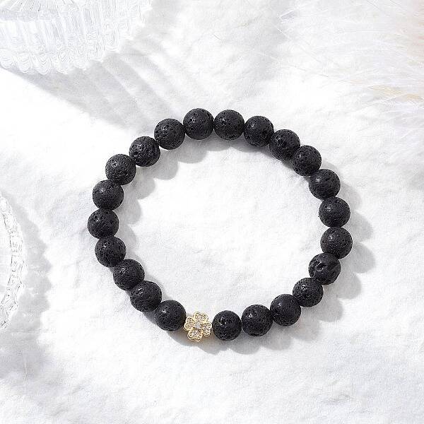 Natural Lava Rock Round Beads Stretch Bracelets