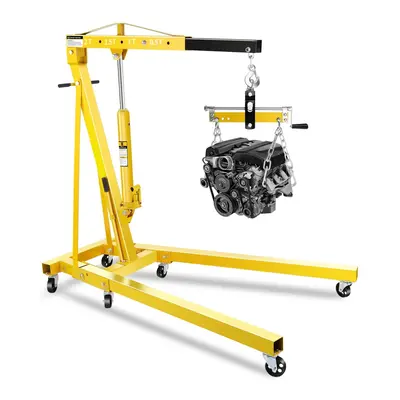 Garvee 2-Ton Hydraulic Engine Hoist Crane, 4400 lbs Folding Heavy-Duty Cherry Picker with Lever, 6 Locking Wheels, and 4 Boom...