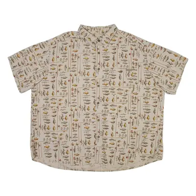 WOOLRICH FIsh Mens Shirt Beige Crazy Pattern 2XL
