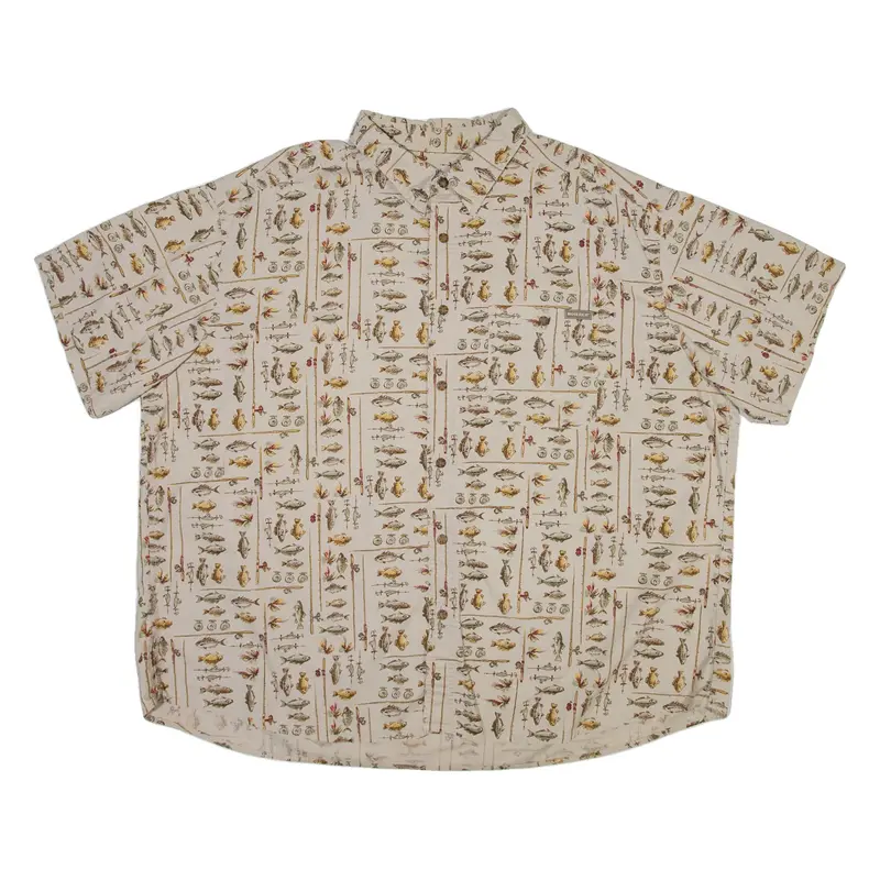 WOOLRICH FIsh Mens Shirt Beige Crazy Pattern 2XL