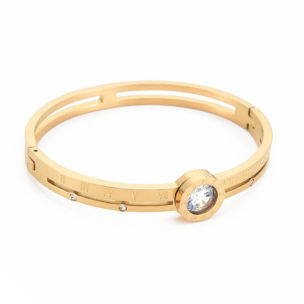Crystal Rhinestone Flat Round Bangle with Roman Numeral
