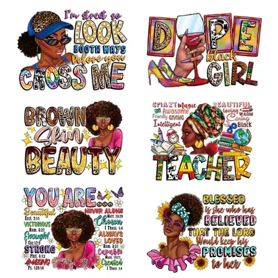 6pcs Fashion Girl Pattern DIY Iron On Patch, Heat Transfer Sticker For T-Shirt, Jeans