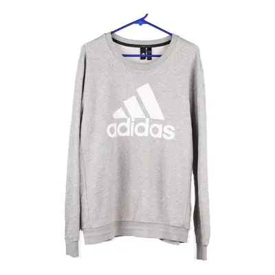 Adidas Spellout Sweatshirt - Large Grey Cotton Blend
