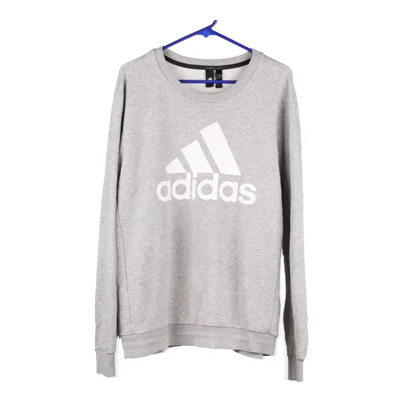 Adidas Spellout Sweatshirt - Large Grey Cotton Blend