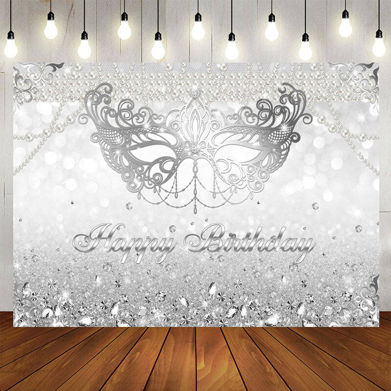 Aperturee Silver Diamonds Bokeh Mask Birthday Backdrop