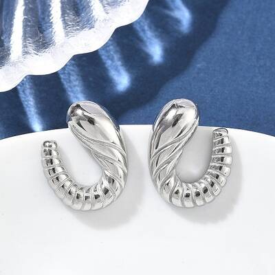 304 Stainless Steel Spiral Croissant Stud Earrings for Women
