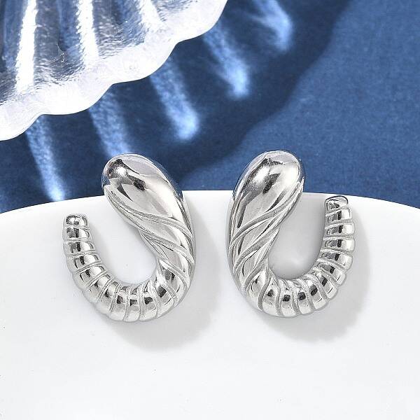 304 Stainless Steel Spiral Croissant Stud Earrings for Women