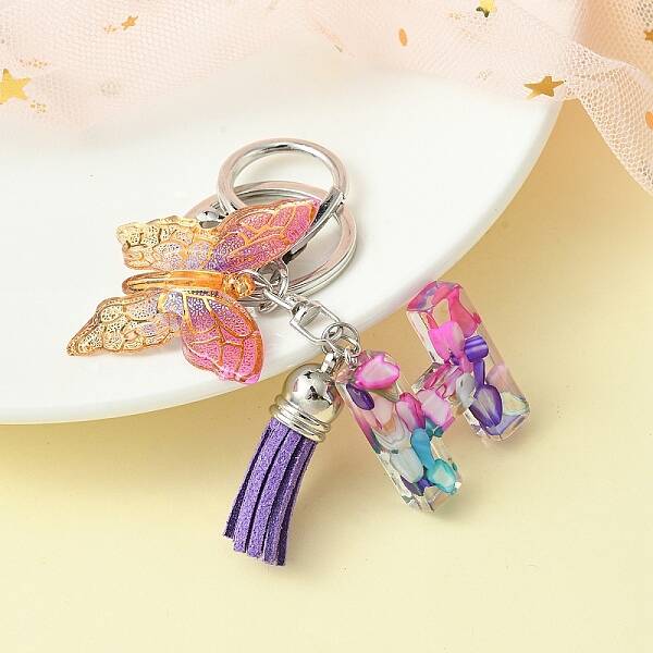 Resin Letter & Acrylic Butterfly Charms Keychain