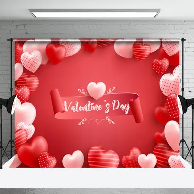 Light Red Stripes Dots Heart Valentines Day Backdrop - Aperturee