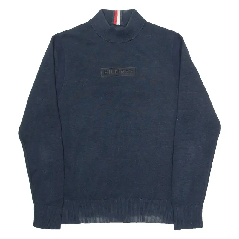 TOMMY HILFIGER Mens Jumper Blue High Neck Tight Knit M