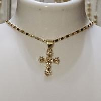 Gold Colored Cross Pendant with 3mm 18-Inch Diamond Cut Style Chain Unisex 14 K Gold Plated Necklace
