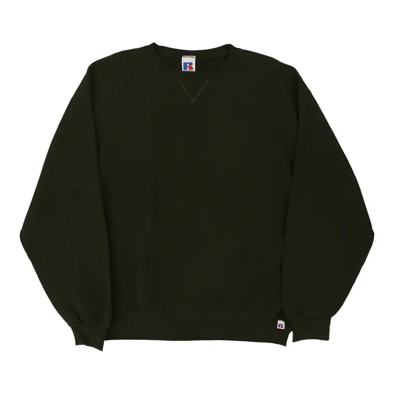 Russell Athletic Sweatshirt - Large Khaki Cotton Blend
