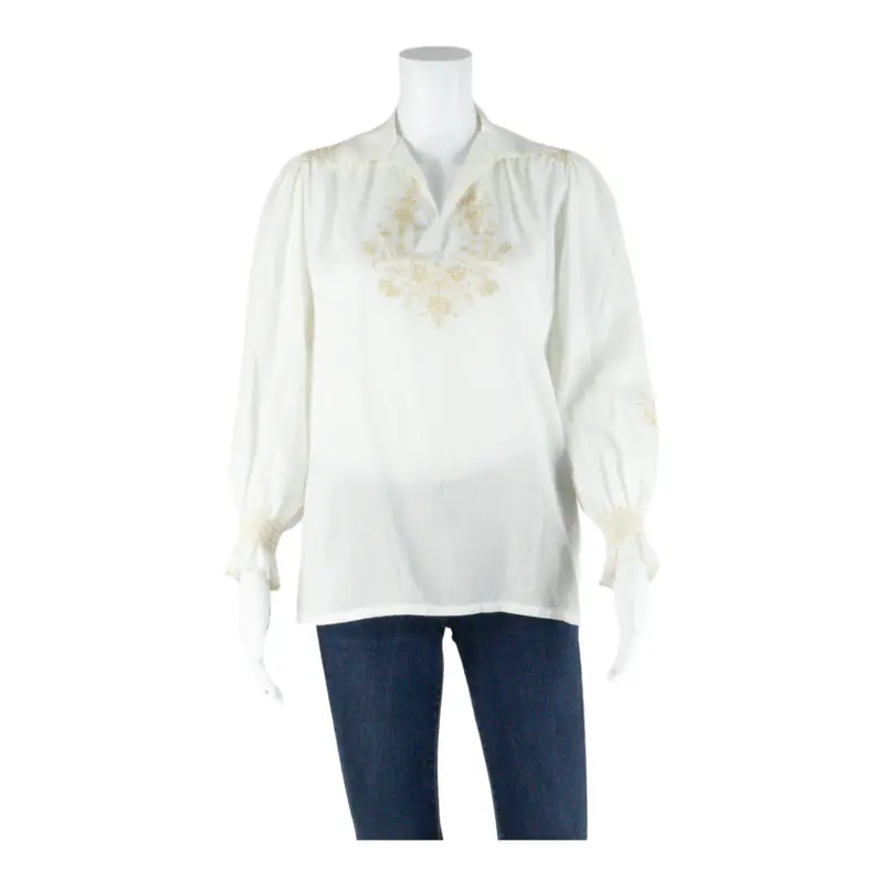 Womens Top White V-Neck Long Sleeve M