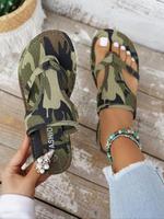 Women's Fashionable Camo Print Slides, Casual Comfortable Flat Sandals for Beach for Summer, Lightweight Breathable Slippers ...