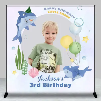 Personalized Little Shark Marine 3rd Birthday Backdrop