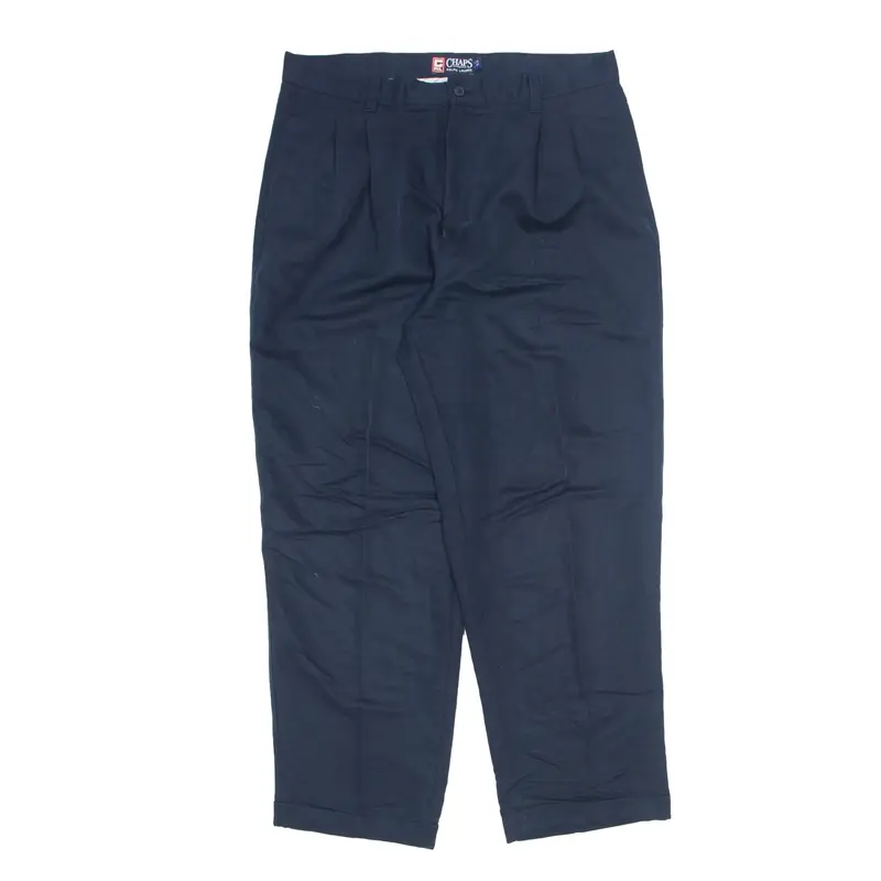 CHAPS RALPH LAUREN Pleated Chino Trousers Blue Regular Straight Mens W36 L30