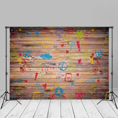 Wood Colorful Stick Figures Grad Backdrop For Photo - Aperturee
