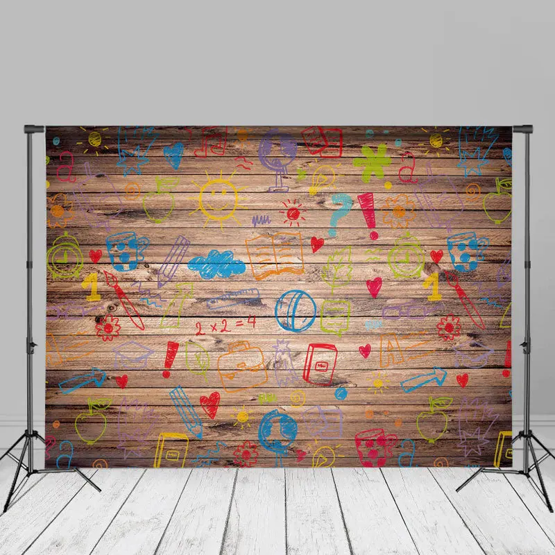 Wood Colorful Stick Figures Grad Backdrop For Photo - Aperturee