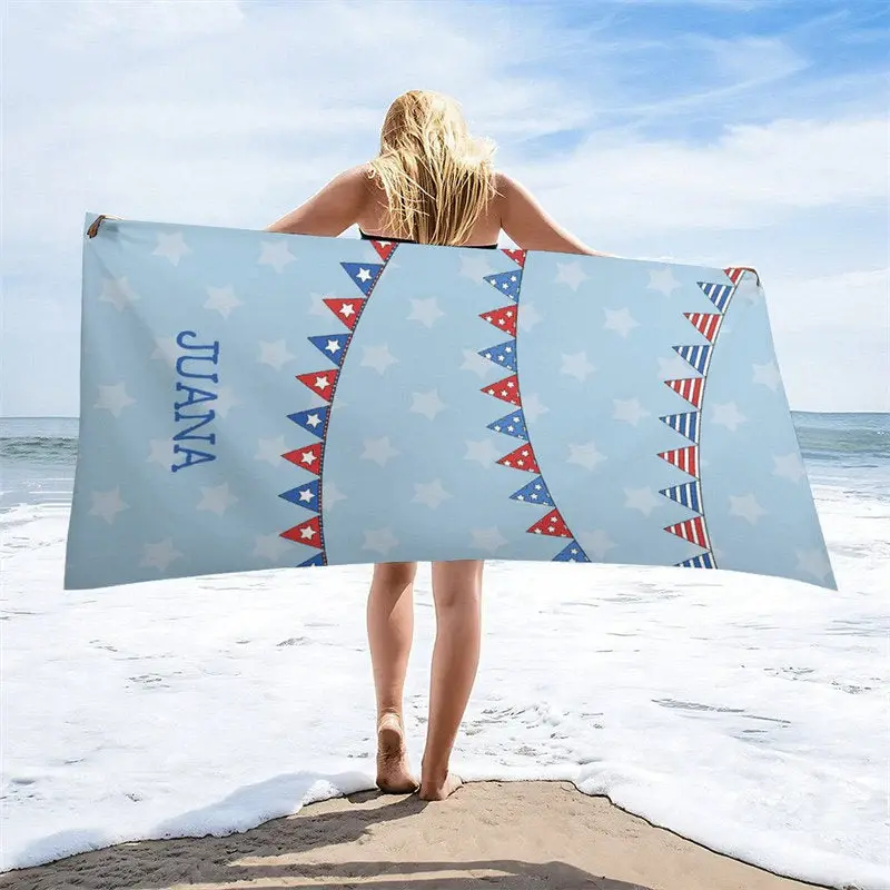 Custom Name American Flag Blue Beach Towel - Aperturee