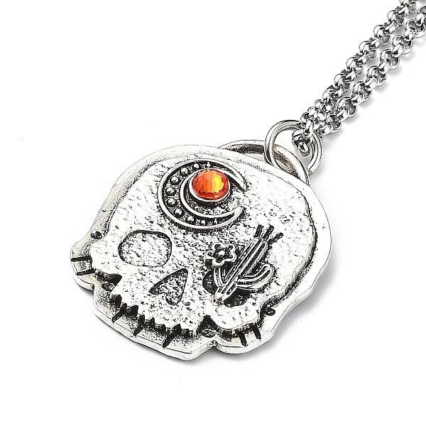 Skull Rhinestone Pendant Necklaces with Rolo Chains