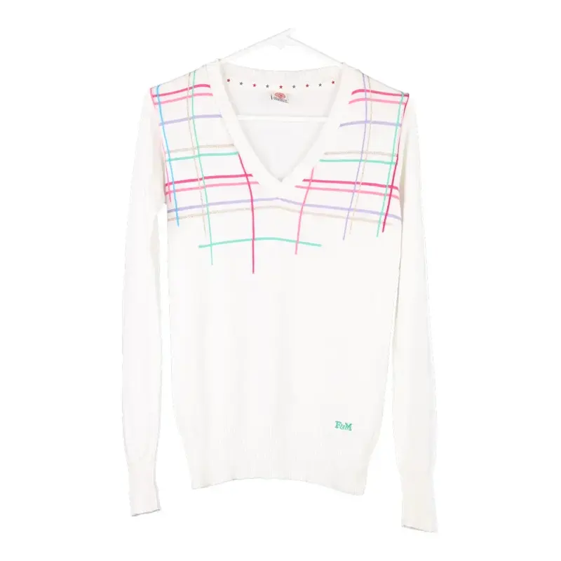Franklin & Marshall V-neck Jumper - Large White Cotton Blend
