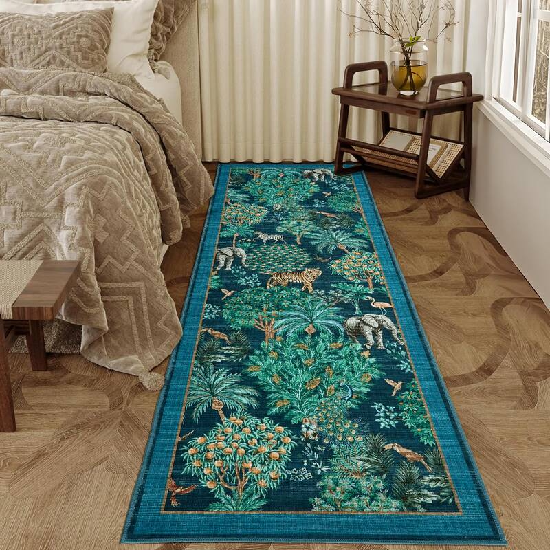 Garvee Jungle Animal Print Kitchen Rug 2x6 Non Slip Ultra Thin Low Pile TPE Rubber Backing Machine Washable Indoor Entryway H...