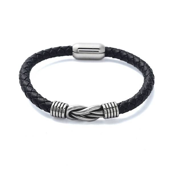 Men's Braided Black PU Leather Cord Bracelets