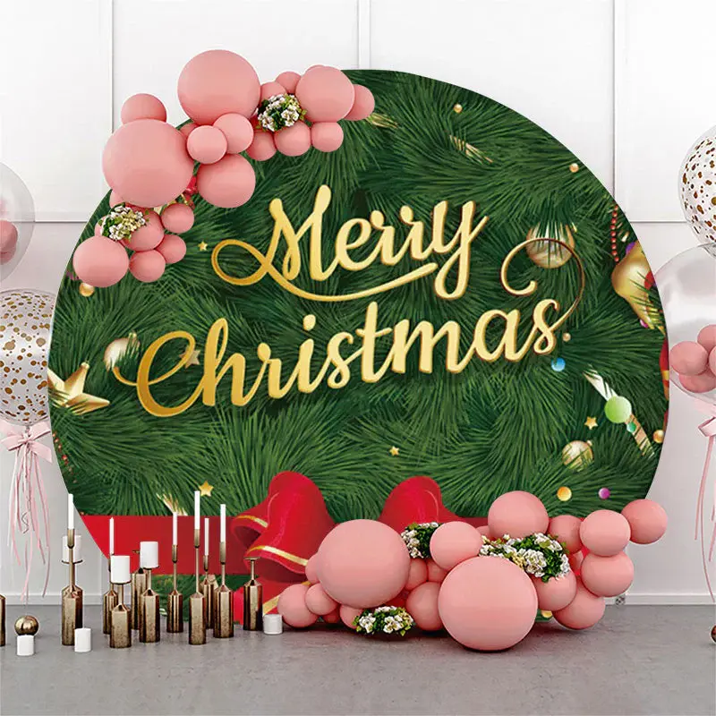 Christmas Tree With Bowknot Circle Backdrop Cover - Aperturee