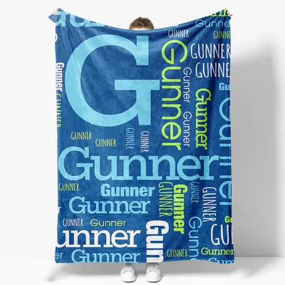 Retro Blue Repeated Fonts Custom Family Name Blanket - Aperturee