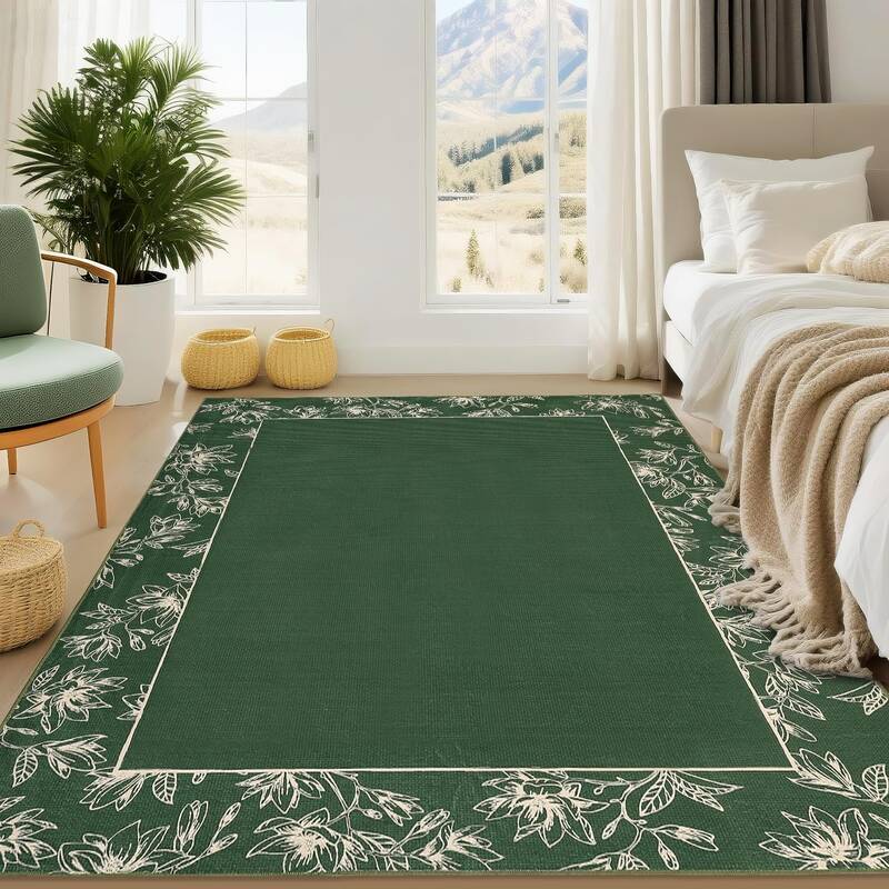 Garvee Washable Green 9x12 Living Room Area Rug Soft Non Slip Bordered Bedroom Rugs Low Pile Ultra Thin Under Table Carpet fo...