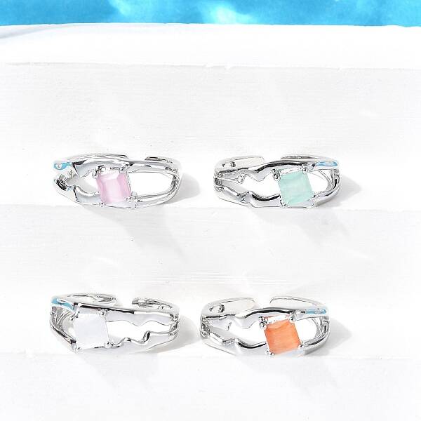 Square Brass Cat Eye Cuff Rings