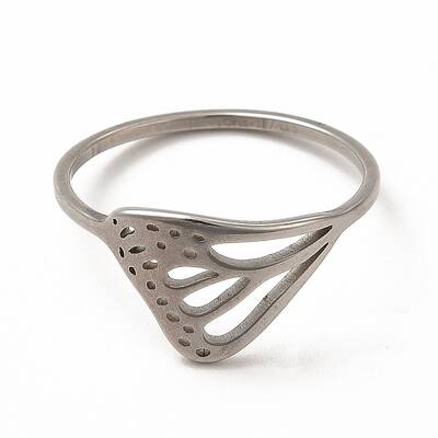 Non-Tarnish 304 Stainless Steel Hollow Out Butterfly Wing Finger Ring for Women