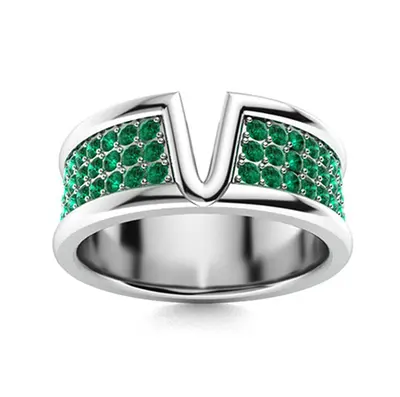 10K White Gold 1.26 CT.T.W. Emerald V-Style Statement Band for Men