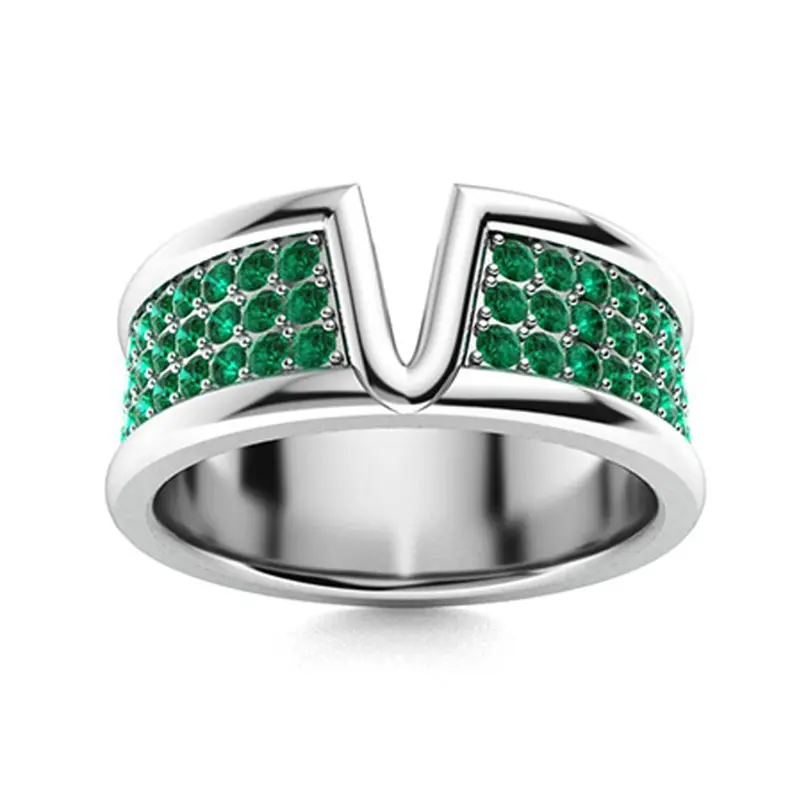 10K White Gold 1.26 CT.T.W. Emerald V-Style Statement Band for Men