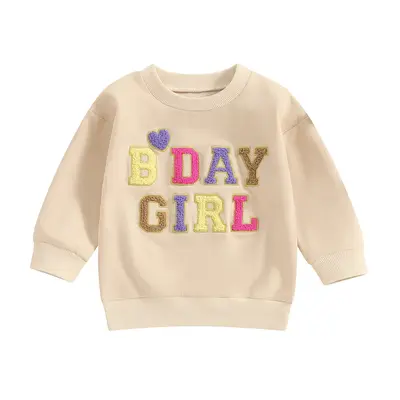 Kids Baby Girls Sweatshirt Long Sleeve Crew Neck Embroidery Letters Pullover Hoodie Birthday Clothes
