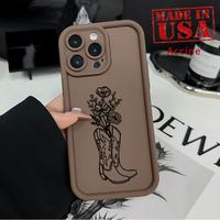Phone case for iPhone 16 Pro Max E 15 Plus 14 13 12 11 XR XS Cowboy Boots Flowers Shockproof Silicone TPU Bumper Drop Protect...