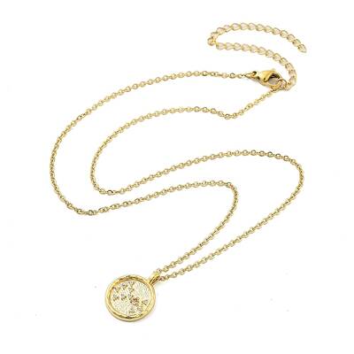 304 Stainless Steel Cubic Zirconia Constellation Flat Round Pendants